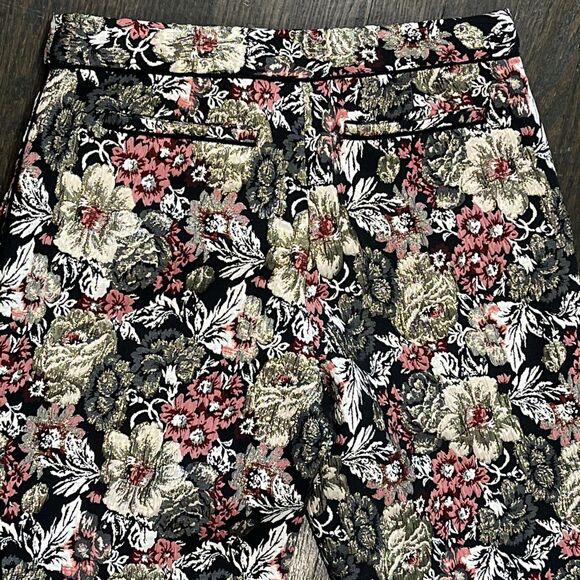 Anthropologie Maeve Trousers Size 2 Jacquard Metallic Slim Floral Ankle Pants - Picture 10 of 10